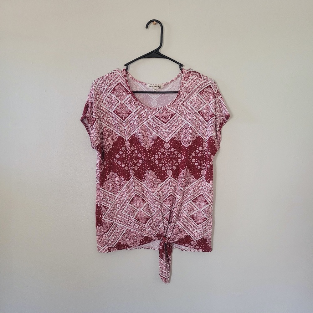 Geometric Patterned Tie Front Blouse